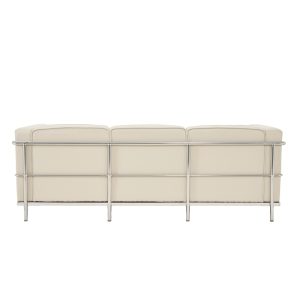 3 seater leather sofa in ivory leather with stainless steel frame