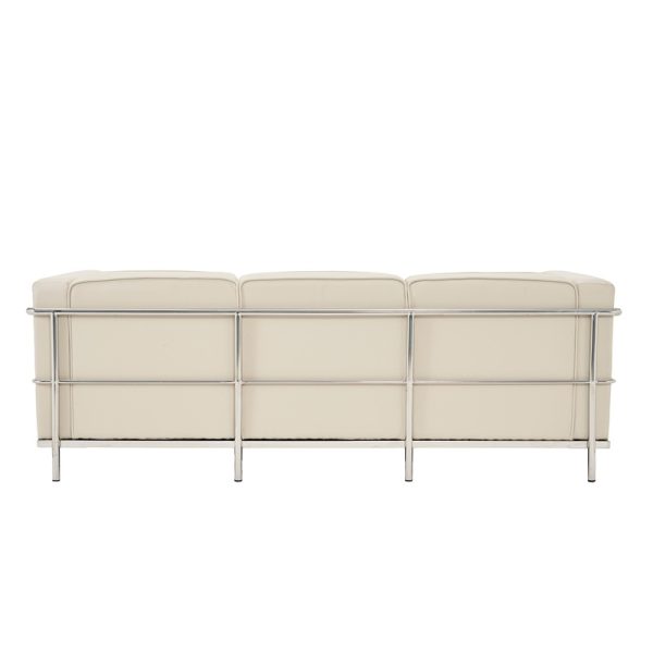 3 seater leather sofa in ivory leather with stainless steel frame