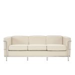 3 seater leather sofa in ivory leather and stainless steel frame