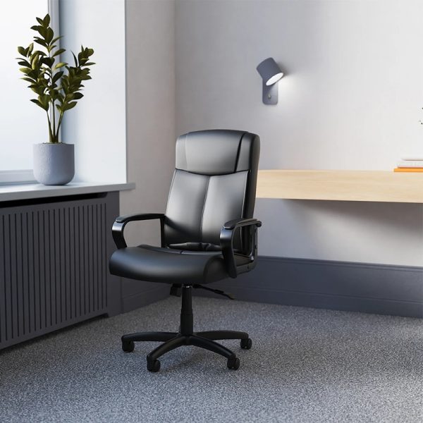 leather office chair in home office in front of office desk