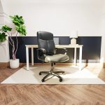 leather office chair in front of white home office desk