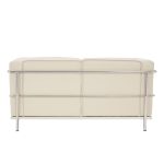 2 seater leather office sofa in ivory leather and stainless steel frame