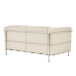 2 seater leather sofa in ivory leather with stainless steel frame