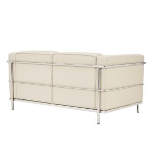 2 seater leather sofa in ivory leather with stainless steel frame