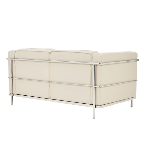 2 seater leather sofa in ivory leather with stainless steel frame