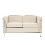 2 seater leather sofa in ivory leather with stainless steel frame