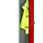 locker with 1 door open to show hi viz jacket