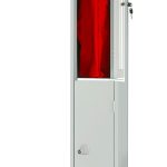 locker 2 door grey with red coat hanging inside