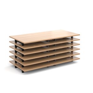 meeting table s showing how they can stack to save space