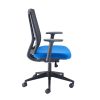side view of mesh back office chair with blue fabric seat
