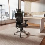mesh back operators chair in office with view of london