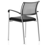 mesh meeting chair with black mesh and fabric seat. With chrome frame