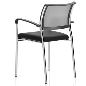 mesh meeting chair with black mesh and fabric seat. With chrome frame