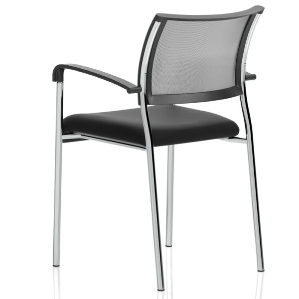 mesh meeting chair with black mesh and fabric seat. With chrome frame