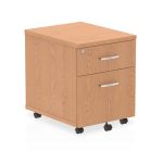 mobile desk pedestal in oak with 2 drawers