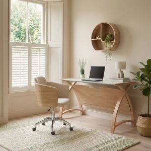 oak office desk in home office