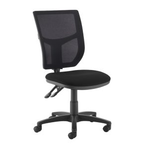 office chair with black mesh back and black fabric seat. no arms