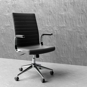 office chair with black leather seat and chrome base