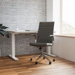 office chair with black leather seat and chrome frame