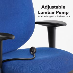 office chair blue fabric showing adjustable lumbar pump