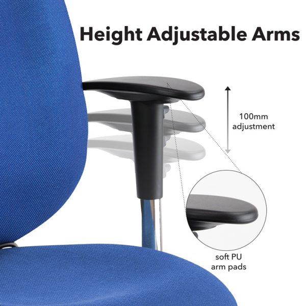 office chair blue fabric height adjustable arms diagram