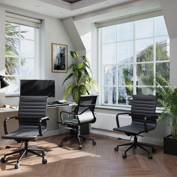 office chair with black seat and black frame in sunny office