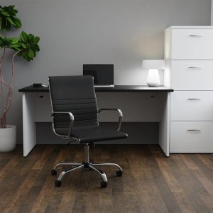 office chair medium back black leather in office