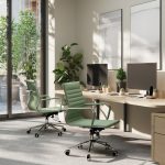 office chair medium back with green leather seat in home office