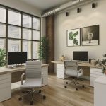 office chair in grey fabric in office space