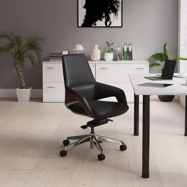 high back executive office chair in black pu