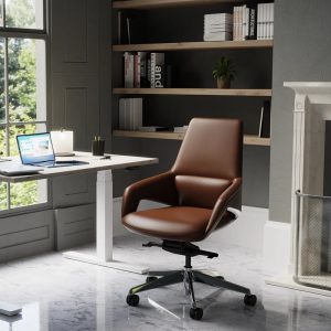 office chair in brown leather in home office