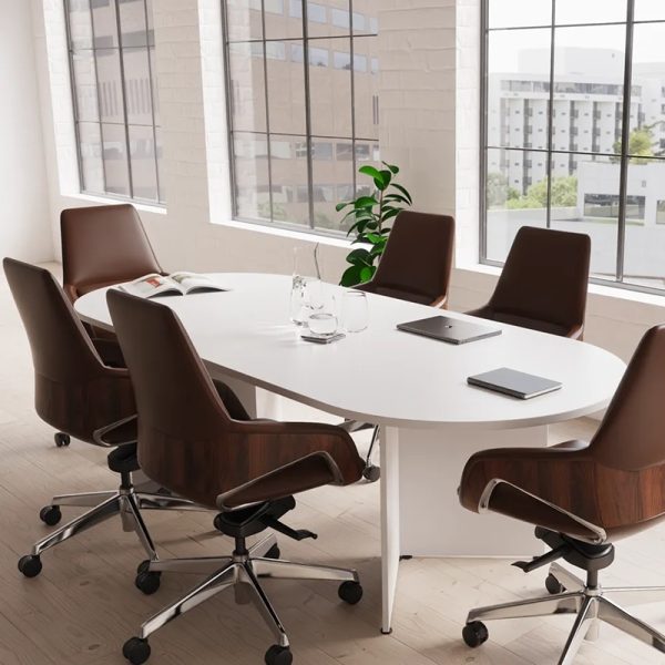 office chairs in brown pu round a meeting table