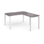 office desk with return with grey oak desk top and white leg frame