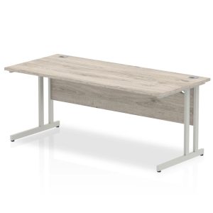 office desk with grey oak desk top and silver cantilever leg frame
