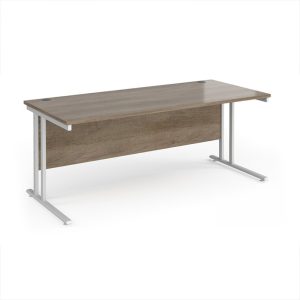 office desk with grey desk top and white cantilever frame