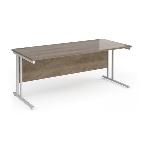 office desk with grey desk top and white cantilever frame