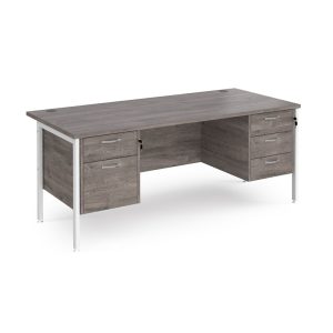 double pedestal desk grey oak with white h frame. With 2 x 3 drawer pedestals