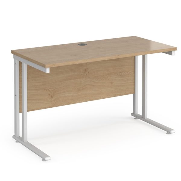 office desk with kendal oak desk top and white cantilever leg frame