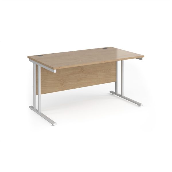 office desk with kendal oak desk top and white cantilever leg frame