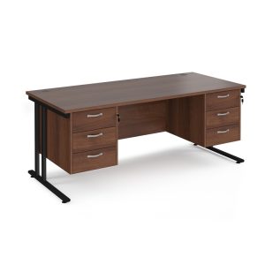 office desk with drawers in walnut