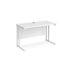 office desk with white desk top and white cantilever leg frame