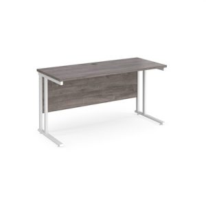 office desk with grey oak desk top and white leg frame