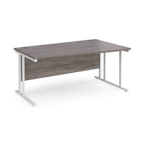 office desk with grey oak desk top. White cantilever leg frame