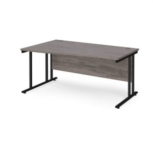 office desk with grey oak desk top left return and black cantilever leg frame