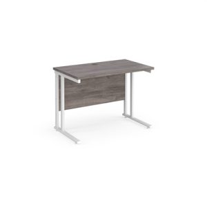 office desk with grey oak desk top and white cantilever leg frame