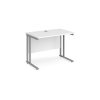 office desk with white desk top and silver leg frame