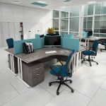 deal desk pedestal in office with office desks and office chairs
