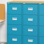 office filing cabinet with 4 drawers in blue in office