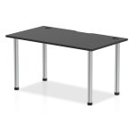 office desk with black desk top and silver legs