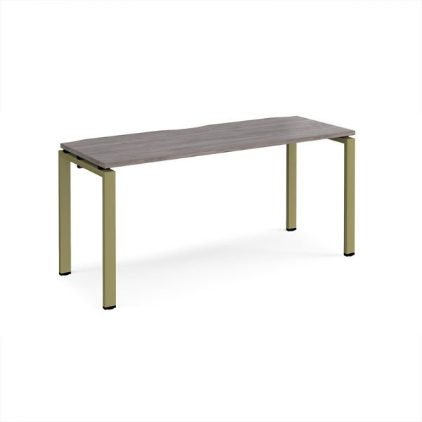office desk with grey oak desk top and green frame